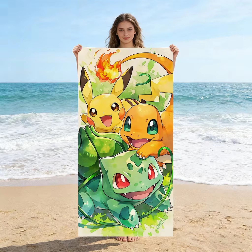Beach Towel Large - P-Pokemon Starters Anime Plaj Havlusu, Pikachu
