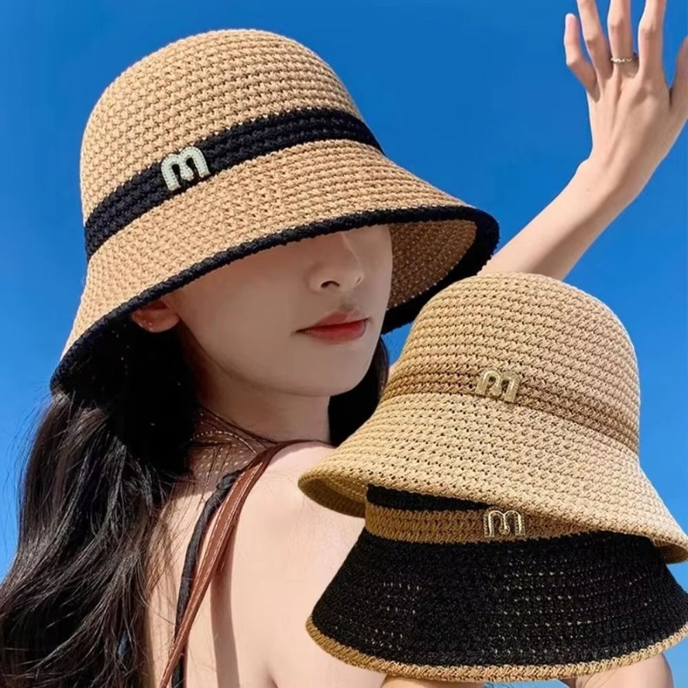 Bucket Hat Straw - Moda Zarif Yay Balıkçı Şapka UV