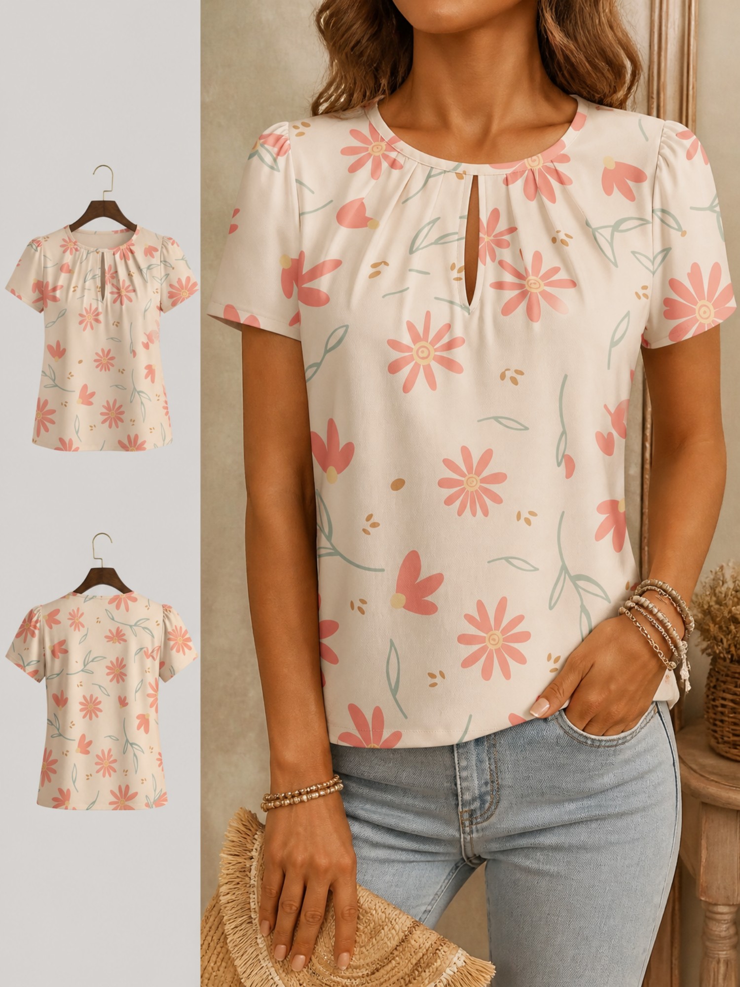 2026 Yeni Kadın Yuvarlak Yaka  - Resort Shirt Floral incelemesi ve fiyatı