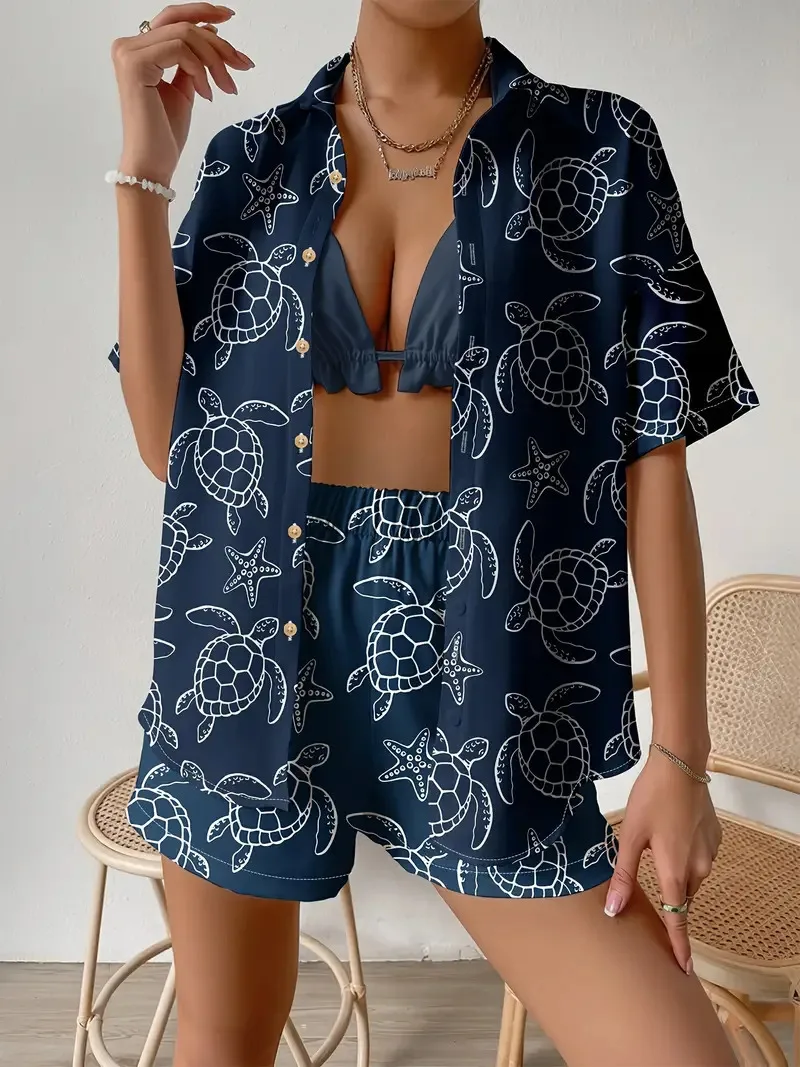 Moda Baskı Plaj Tatil 2 Parça  - Shirt Camp Collar incelemesi ve fiyatı